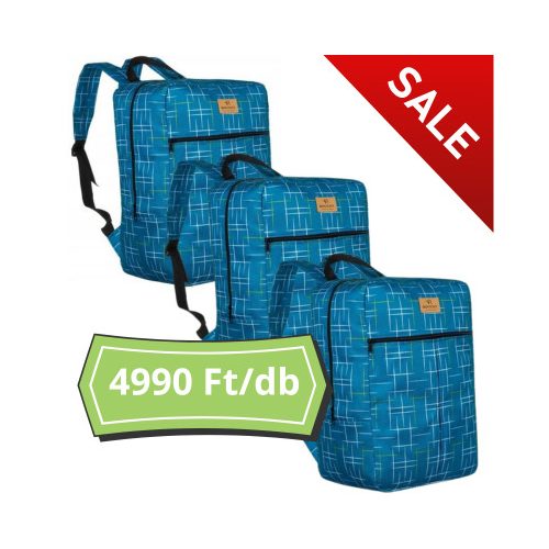 3 db akciós Ryanair, Wizzair kézipoggyász, hátizsák 40x20x25 cm kék rácsos mintás