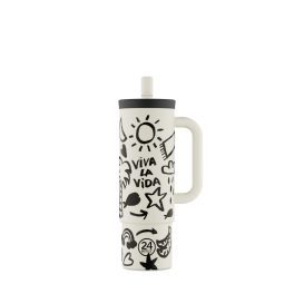   24BOTTLES Straw Cup 800ml rozsdamentes acél bögre szívószállal, Viva la Vida