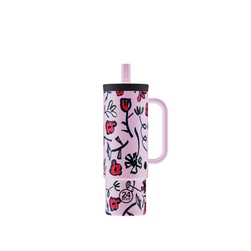 24BOTTLES Straw Cup 800ml rozsdamentes acél bögre szívószállal, Fiore Di Campo