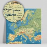 Európa térkép, vászonkép domborzati sötétkék