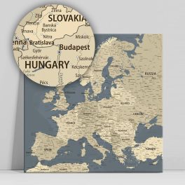 Európa térkép, vászonkép országok szürke