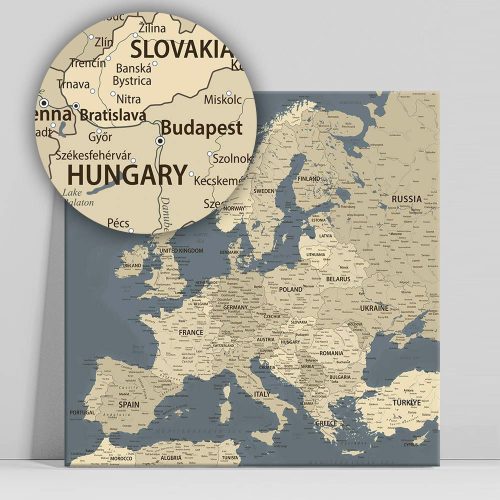 Európa térkép, vászonkép országok szürke
