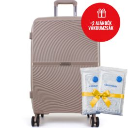   Orient bézs L feladható 20-23kg bőrönd 2 ajándék vákuumzsákkal
