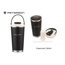   Peterson termosz bögre fekete 560 ml – rozsdamentes acél utazóbögre szívószállal és fogantyúval