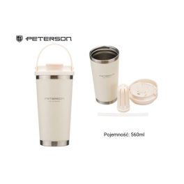   Peterson termosz bögre ecrü 560 ml – rozsdamentes acél utazóbögre szívószállal és fogantyúval