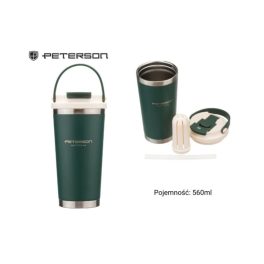   Peterson termosz bögre Zöld 560 ml – rozsdamentes acél utazóbögre szívószállal és fogantyúval
