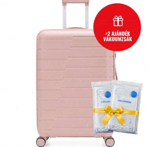 ViaGo rosegold L feladható 20-23kg bőrönd 2 ajándék vákuumzsákkal