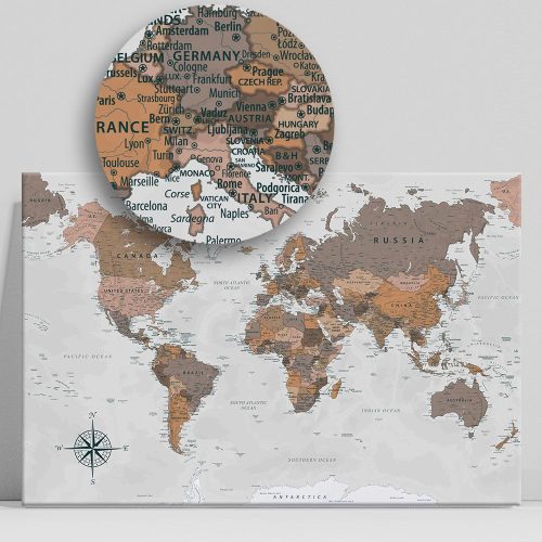 Gama 150x100 falitérkép, világtérkép utazóknak vászon 2 és 4 cm-es kivitelben
