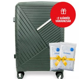  Zafír zöld L feladható 20-23kg bőrönd 2 ajándék vákuumzsákkal